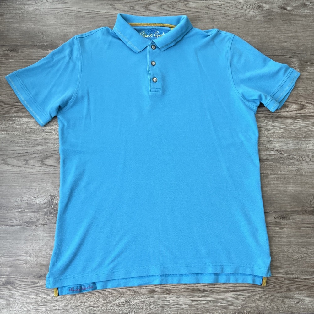 Robert Graham Pique Polo Shirt Mens Large Blue Classic Fit Cotton Casual Golf